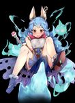  animal_ears banned_artist blue_hair blue_skirt blush brown_eyes bunny_ears embarrassed erune ferry_(granblue_fantasy) granblue_fantasy jewelry long_hair single_earring skirt solo spread_legs tetsubuta 