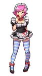  :q akairiot alternate_costume bad_id bad_tumblr_id blood blood_on_face blood_on_fingers bloody_clothes breasts cleavage doubutsu_no_mori enmaided eyeliner full_body highres maid makeup medium_breasts pink_hair red_eyes solo striped striped_legwear thighhighs tongue tongue_out transparent_background villager_(doubutsu_no_mori) yandere zettai_ryouiki 