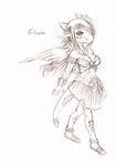  2009 anthro big_eyes breasts cleavage clothed clothing dragon egyptian english_text feathers female flora footwear hair horn long_hair looking_at_viewer markings monochrome sandals scales scalie smile solo text tigerlilylucky traditional_media_(artwork) wings 