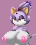  anthro areola big_breasts blaze_the_cat breasts cat duzell feline female fur huge_breasts mammal nipples nude simple_background smile solo sonic_(series) 
