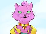 anthro bojack_horseman cat clothing collar cute fangs feline female fur green_eyes mammal open_mouth pink_fur princess_carolyn simple_background solo tongue unknown_artist whiskers 