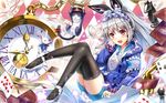  :d armband black_legwear blush bow bunny card cat chess_piece club_(shape) diamond_(shape) frills grey_hair hat headphones heart high_heels highres hood hoodie krt_girls long_hair nana_(krt_girls) number open_mouth oversized_object pencil_skirt playing_card pocket_watch qian_wu_atai red_eyes ribbon roman_numerals shirt shoes skirt sleeves_past_wrists smile strappy_heels tail tail_ribbon thighhighs wallpaper watch yellow_eyes 