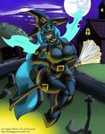  2015 anthro anthrofied belt big_breasts breasts broom changeling cleavage clothed clothing elbow_gloves female flying friendship_is_magic full_moon gloves gravestone graveyard green_eyes grin hair halloween hat hi_res holidays horn jiggystiggy long_hair moon my_little_pony necklace queen_chrysalis_(mlp) sitting solo wings witch_hat 