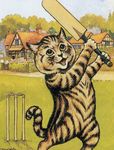  ambiguous_gender biped brown_fur cat featureless_crotch feline fur grass hedge holding house license_info looking_up louis_wain mammal nude open_mouth outside painting_(artwork) public_domain semi-anthro solo sport standing striped_fur stripes traditional_media_(artwork) whiskers 