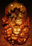  1girl artist_request demizu_posuka female glowing glowing_eyes halloween jack-o&#039;-lantern jack-o'-lantern open_mouth pumpkin signature solo 