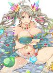  :o apple armlet bare_shoulders bikini blonde_hair bracelet breast_hold breasts cherry cleavage crystal de_la_fille drink drinking_straw earrings flower food fruit gradient_hair granblue_fantasy green_hair grey_eyes grey_hair hair_ornament jewelry large_breasts long_hair multicolored_hair navel necklace open_mouth rainbow_hair red_hair ring sitting solo swimsuit takemura_makoto_(hakushikei) twintails v-shaped_eyebrows water wavy_mouth 