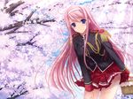  blue_eyes cherry_blossoms game_cg kisaki_mio long_hair looking_at_viewer pink_hair solo tree uniform walkure_romanze 