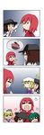  &gt;_&lt; 4koma 5girls :d absurdres animal_ears blonde_hair boat brown_hair capelet chibi closed_eyes comic dress green_hair hand_on_head hat highres juliet_sleeves kasodani_kyouko kitashirakawa_chiyuri laughing long_sleeves maribel_hearn mob_cap multiple_girls okazaki_yumemi open_mouth outstretched_arms petting puffy_sleeves purple_dress rakugaki-biyori red_hair sailor_hat shirt silent_comic skirt smile sparkle sweatdrop thumbs_up touhou touhou_(pc-98) twintails usami_renko watercraft xd 