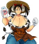  1girl black_hair breasts cow_girl cow_girl_(hataraki) gigantic_breasts hataraki_ari horns solo sukimi_(hataraki) yellow_eyes 