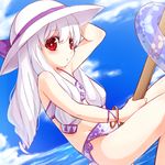  bad_id bad_pixiv_id bikini bracelet broom broom_riding cloud day flying hand_on_headwear hat hikataso innertube jewelry long_hair minty ocean pangya red_eyes side-tie_bikini silver_hair sky solo swimsuit water 