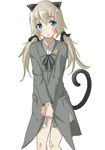  animal_ears blonde_hair blue_eyes blush cat_ears cat_tail cosplay gertrud_barkhorn gertrud_barkhorn_(cosplay) hair_ribbon helma_lennartz long_hair military military_uniform nukenen ribbon solo tail twintails uniform world_witches_series 