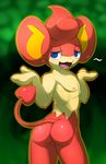  anthro areola balls blue_eyes butt elpatrixf fur hair male nintendo nipples nude open_mouth pansear pok&eacute;mon red_fur red_hair solo standing tan_fur tongue video_games 