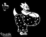  9-puzzle alphys big_breasts breasts cleavage clothed clothing eyewear female glasses huge_breasts looking_at_viewer monochrome solo undertale 