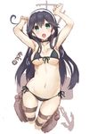  armpits arms_up bikini black_bikini black_hair breasts choker cleavage cropped_legs front-tie_top goekawa hairband kantai_collection large_breasts looking_at_viewer navel remodel_(kantai_collection) side-tie_bikini simple_background sketch solo string_bikini swimsuit thigh_strap twitter_username underboob ushio_(kantai_collection) white_background 