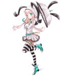  animal_ears animal_themed_umbrella blue_eyes blush_stickers borrowed_character bunny_ears highres kowiru long_hair looking_at_viewer silver_hair smile solo striped striped_legwear thighhighs umbrella 
