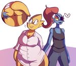  alphys blush bottomless butt cleavage clothed clothing eye_patch eyewear fangs female fish glasses hair half-dressed lips marine overweight ponytail red_hair scalie undertale undyne unknown_artist 