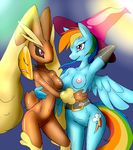  breasts clothing dark-moltres female friendship_is_magic halloween holidays hug lopunny my_little_pony nintendo pink_eyes pok&eacute;mon rainbow_dash_(mlp) video_games 