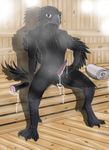  anthro avian balls beak bird crystallos cum erection feathers looking_at_viewer male nude penis smile solo 