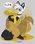  &lt;3 2015 anthro anthrofied avante92 avian beak bell_collar blush bowl cleavage clothed clothing collar feathered_wings feathers female food_bowl friendship_is_magic gilda_(mlp) gryphon kneeling legwear my_little_pony paws solo wings 
