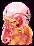  2015 anthro anthrofied apple areola bat_pony black_border breasts cutie_mark equine faerae fangs female flutterbat_(mlp) fluttershy_(mlp) friendship_is_magic fruit full_moon hair hand_on_hip long_hair looking_at_viewer mammal moon my_little_pony navel nipples nude outside pink_hair pussy solo wings 