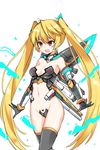  blonde_hair breasts du007_nute fang highres long_hair mecha_musume mechanical_parts mechanical_wings midriff navel open_mouth red_eyes serin199 small_breasts soccer_spirits solo strapless_bottom thighhighs twintails very_long_hair wings 
