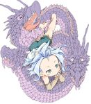  aqua_eyes ass bare_legs barefoot blush_stickers detached_sleeves dragon frilled_shorts frills granblue_fantasy green_shorts ham_(points) lavender_hair long_hair long_sleeves lying navel on_stomach pointy_ears scales shorts solo strapless tiamat_(granblue_fantasy) tubetop upside-down very_long_hair younger 