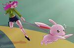  animal_humanoid anthro big_breasts breasts brother brother_and_sister clothed clothing collar cutoffs denim_shorts female feral hair humanoid knee_highs lagomorph leash legwear mammal pink_hair rabbit rabbit_humanoid running shorts sibling sister socks sweater undertale whisperfoot 