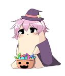  candy cape chibi food halloween hat komeiji_satori pink_hair solo su----per_cute touhou twumi white_background 