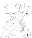  anthro bear breasts clothing duo eyelashes female hoodie looking_at_viewer mammal monochrome musikalgenius navel panties paper penny_fitzgerald shapeshifter simple_background sketch smile teri the_amazing_world_of_gumball underwear white_background 