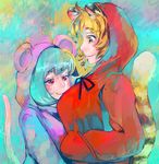  alternate_costume alternate_hair_color animal_ears animal_hood blonde_hair blue_hair blush brown_hair colorful couple eye_contact hakkasame hood hoodie long_sleeves looking_at_another mouse_ears mouse_tail multicolored_hair multiple_girls nazrin profile red_eyes short_hair smile tail tiger_ears tiger_tail toramaru_shou touhou two-tone_hair upper_body yellow_eyes yuri 