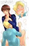  2boys amuro_ray blonde_hair blue_eyes blush bottomless brown_hair character_request english gundam heart male_focus multiple_boys naiya open_jacket quattro_vageena socks translation_request undressing yaoi 