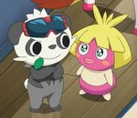  animated animated_gif blonde_hair no_humans pancham pokemon pokemon_(anime) short_hair smoochum sunglasses 