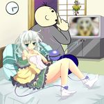  1boy 1girl blue_eyes highres komeiji_koishi short_hair silver_hair third_eye toni_(artist) touhou undressing 