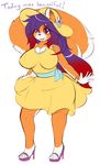  anthro big_breasts black_nose breasts canine clothed clothing english_text female fox fur fyxe fyxe_(artist) hair huge_breasts long_hair mammal multicolored_fur multicolored_hair open_mouth orange_fur purple_eyes purple_hair red_hair smile solo text two_tone_fur two_tone_hair white_fur wide_hips 
