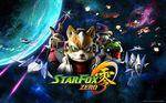  aircraft airplane arwing blue_eyes copyright_name explosion falco_lombardi fox_mccloud furry green_eyes hat headset highres jacket laser_beam looking_at_viewer mecha multiple_boys nintendo no_humans official_art peppy_hare planet red_eyes scouter slippy_toad space space_craft star_fox star_fox_zero wallpaper wolfen 
