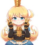  blonde_hair blue_eyes blush charlotta_fenia crown double_v fooyuta gauntlets granblue_fantasy long_hair looking_at_viewer pointy_ears simple_background smile solo v white_background 