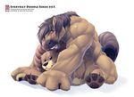  2015 anthro bent_over blush brown_hair equine eyes_closed feline from_behind fur hair horse inanimate lion male mammal muscular plushie sweat wolver_mustang 