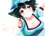  bad_id bad_pixiv_id black_hair blush breasts cleavage crying green_eyes hat koshika_rina large_breasts looking_at_viewer outstretched_hand shiina_mayuri short_hair short_sleeves smile solo steins;gate teardrop tears 