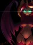  2015 absurd_res anthro anthrofied clothing equestria_girls equine fangs female fur glowing glowing_eyes hair hi_res horn legwear long_hair looking_at_viewer mammal multicolored_hair my_little_pony silverfox057 solo succubus sunset_shimmer_(eg) teeth two_tone_hair underwear unicorn wings 