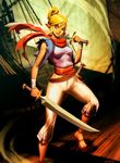  anklet belt blonde_hair capri_pants genzoman jewelry no_bra older one_eye_closed pants pirate pointy_ears sandals ship solo sword tetra the_legend_of_zelda watercraft weapon 