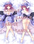  ass bad_id bad_pixiv_id barefoot breasts cleavage dakimakura feet hat highres lying medium_breasts multiple_views nagatsuki_towa pink_hair red_eyes saigyouji_yuyuko sample short_hair tabi touhou 