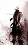  artist_request big_boss cane coat eyepatch male_focus metal_gear_(series) metal_gear_solid metal_gear_solid_4 monochrome purple solo standing 