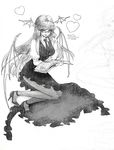  bad_id bad_pixiv_id bespectacled book glasses greyscale head_wings heart high_heels koakuma monochrome necktie pantyhose shoes sketch smile solo takatora touhou wings 