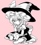  barefoot feet hands hat kirisame_marisa monochrome nakatani_nio solo thumb_sucking toddler touhou witch_hat younger 