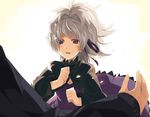  darker_than_black dress kabocha_(monkey4) purple_dress purple_eyes silver_hair solo_focus tears yin 