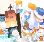  animal_ears art_brush blush canvas_(object) easel kishibe long_hair minigirl oekaki_musume orange_eyes original paint paintbrush palette solo white_hair 