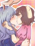  age_difference animal_ears bad_id bad_pixiv_id blush brown_hair bunny_ears couple face hands hug inaba_tewi kiss long_hair multiple_girls pappappao purple_hair reisen_udongein_inaba short_hair touhou yuri 