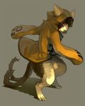  animal_hood bad_id bad_pixiv_id blazblue cat cat_hood eyepatch grey_background highres hood jubei_(blazblue) male_focus multiple_tails solo tail 
