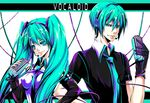  1girl aqua_eyes aqua_hair bad_id bad_pixiv_id detached_sleeves genderswap genderswap_(ftm) gloves hatsune_miku hatsune_mikuo headphones headset long_hair necktie ringo_ame smile twintails very_long_hair vocaloid 