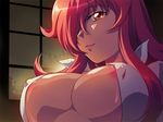  1girl blouse breasts cleavage dark_skin erect_nipples female gipsy_underground hair_over_one_eye indoors kirche_augusta_frederica_von_anhalt_zerbst large_breasts long_hair orange_eyes red_hair redhead solo window zero_no_tsukaima 